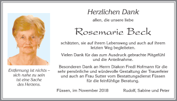 Traueranzeige von Rosemarie Beck von Allgäuer Zeitung, Füssen