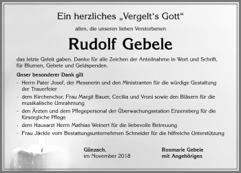 Traueranzeige von Rudolf Gebele von Allgäuer Zeitung, Marktoberdorf