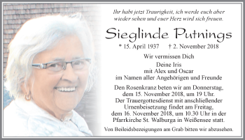 Traueranzeige von Sieglinde Putnings von Allgäuer Zeitung, Füssen