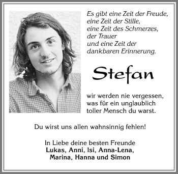 Traueranzeige von Stefan  von Allgäuer Zeitung, Marktoberdorf