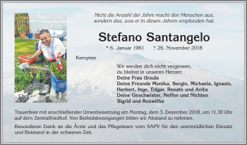 Traueranzeige von Stefan Santangelo von Allgäuer Zeitung,Kempten