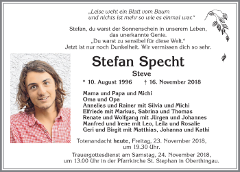 Traueranzeige von Stefan Specht von Allgäuer Zeitung, Marktoberdorf
