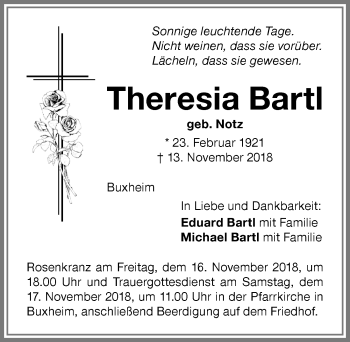 Traueranzeige von Theresia Bartl von Memminger Zeitung