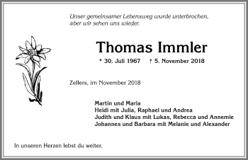 Traueranzeige von Thomas Immler von Allgäuer Anzeigeblatt