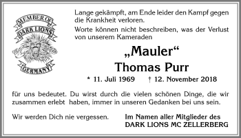 Traueranzeige von Thomas Purr von Allgäuer Zeitung