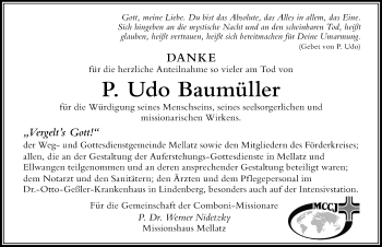 Traueranzeige von Udo Baumüller von Der Westallgäuer