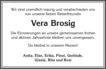Traueranzeige von Vera Brosig von Allgäuer Anzeigeblatt