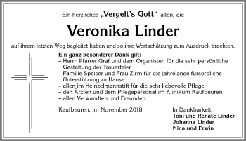 Traueranzeige von Veronika Linder von Allgäuer Zeitung