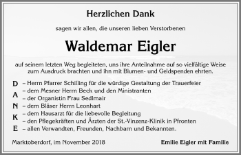 Traueranzeige von Waldemar Eigler von Allgäuer Zeitung, Marktoberdorf