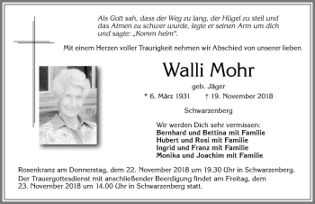 Traueranzeige von Walli Mohr von Allgäuer Zeitung,Kempten