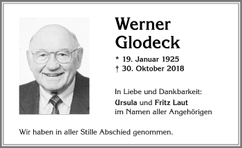Traueranzeige von Werner Glodeck von Allgäuer Zeitung,Kempten