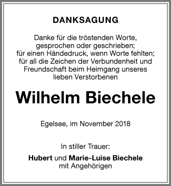 Traueranzeige von Wilhelm Biechele von Memminger Zeitung