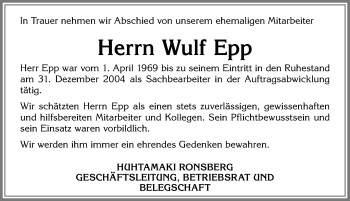 Traueranzeige von Wulf Epp von Allgäuer Zeitung