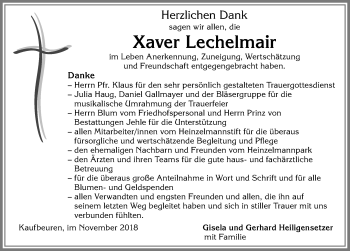 Traueranzeige von Xaver Lechelmair von Allgäuer Zeitung, Kaufbeuren/Buchloe