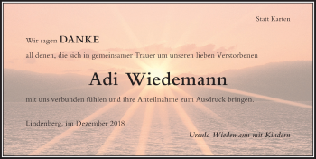Traueranzeige von Adi Wiedemann von Der Westallgäuer