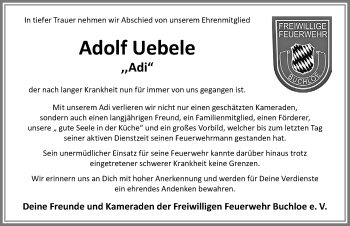 Traueranzeige von Adolf Uebele von Allgäuer Zeitung, Kaufbeuren/Buchloe