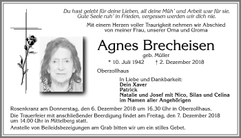 Traueranzeige von Agnes Brecheisen von Allgäuer Zeitung,Kempten