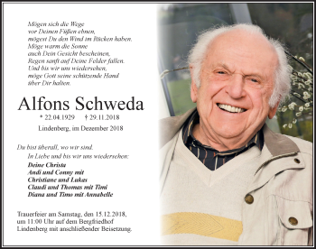 Traueranzeige von Alfons Schweda von Der Westallgäuer