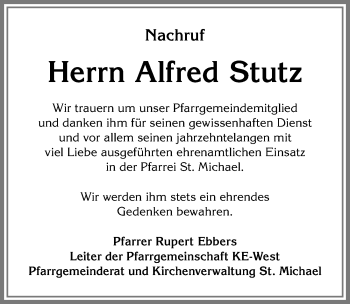 Traueranzeige von Alfred Stutz von Allgäuer Zeitung,Kempten