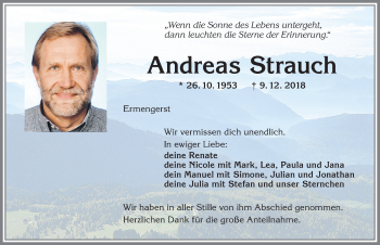Traueranzeige von Andreas Strauch von Allgäuer Zeitung,Kempten