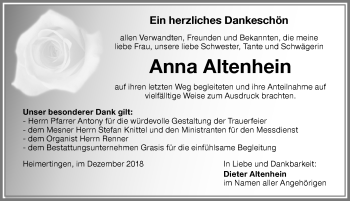 Traueranzeige von Anna Altenhein von Memminger Zeitung