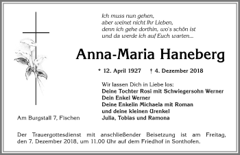 Traueranzeige von Anna-Maria Haneberg von Allgäuer Anzeigeblatt