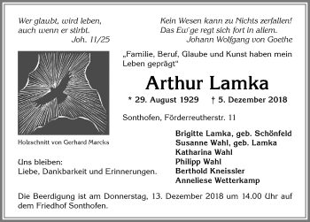 Traueranzeige von Arthur Lamka von Allgäuer Anzeigeblatt