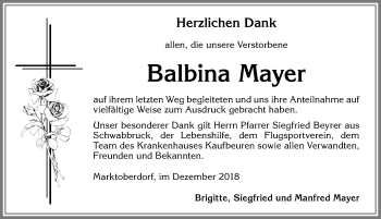 Traueranzeige von Balbina Mayer von Allgäuer Zeitung, Marktoberdorf
