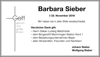Traueranzeige von Barbara Sieber von Memminger Zeitung