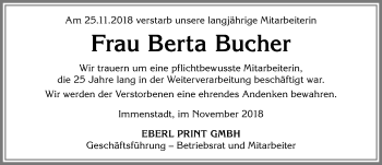 Traueranzeige von Berta Bucher von Allgäuer Anzeigeblatt