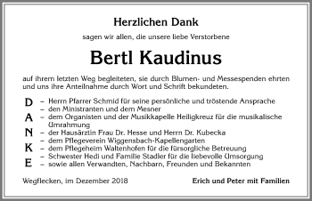 Traueranzeige von Bertl Kaudinus von Allgäuer Zeitung,Kempten