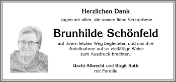 Traueranzeige von Brunhilde Schönfeld von Allgäuer Zeitung,Kempten