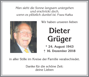 Traueranzeige von Dieter Grüger von Allgäuer Zeitung