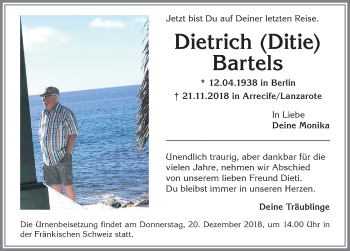 Traueranzeige von Dietrich Bartels von Allgäuer Anzeigeblatt