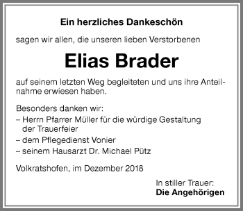 Traueranzeige von Elias Brader von Memminger Zeitung