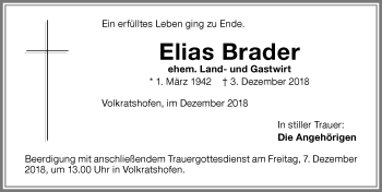 Traueranzeige von Elias Brader von Memminger Zeitung