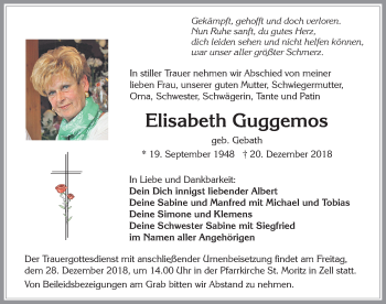 Traueranzeige von Elisabeth  Guggemos von Allgäuer Zeitung, Füssen