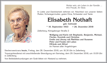 Traueranzeige von Elisabeth Nothaft von Allgäuer Zeitung, Kaufbeuren/Buchloe
