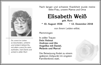 Traueranzeige von Elisabeth Weiß von Memminger Zeitung