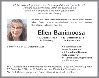 Traueranzeige von Ellen Banimoosa von Allgäuer Anzeigeblatt