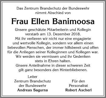 Traueranzeige von Ellen Banimoosa von Allgäuer Anzeigeblatt