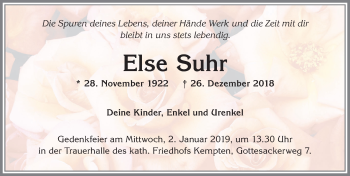 Traueranzeige von Else Suhr von Allgäuer Zeitung,Kempten