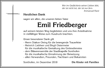 Traueranzeige von Emil Friedberger von Allgäuer Anzeigeblatt