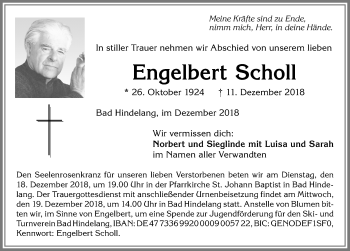 Traueranzeige von Engelbert Scholl von Allgäuer Anzeigeblatt