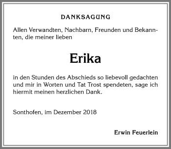 Traueranzeige von Erika  von Allgäuer Anzeigeblatt