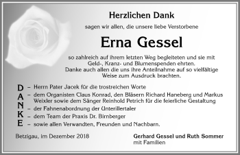 Traueranzeige von Erna Gessel von Allgäuer Zeitung,Kempten