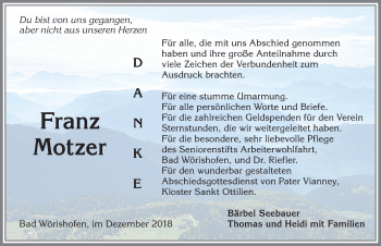 Traueranzeige von Franz Motzer von Allgäuer Zeitung