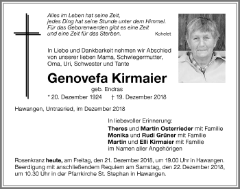 Traueranzeige von Genovefa Kirmaier von Memminger Zeitung