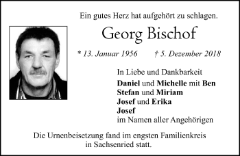 Traueranzeige von Georg Bischof von Allgäuer Zeitung, Kaufbeuren/Buchloe
