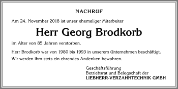 Traueranzeige von Georg Brodkorb von Allgäuer Zeitung,Kempten